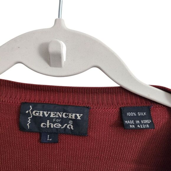 Givenchy For Chesa Cardigan Mens Large Red Silk Sweater Button Up V-Neck Vintage - Picture 2 of 9
